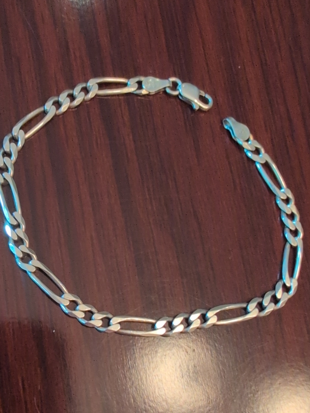 Silver Figaro Chain Bracelet Made In Italy/Milor 925 Polished Silver Tone